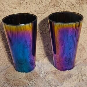 Set of 2 Iridescent Tumblers Rainbow‎ Drinking Glasses Modern Barware Home Decor